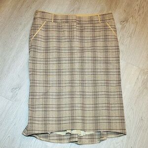 BCBG Max Aria Plaid Pencil Skirt Sz 4 Linen Blend Office Siren Light Acadamia
